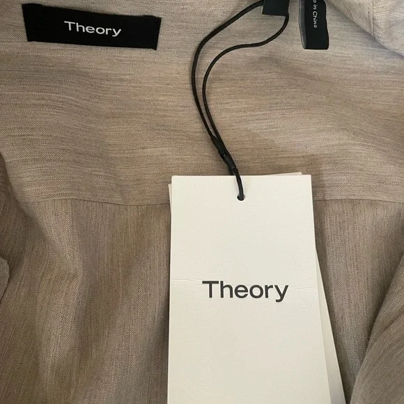 New Theory Mens Rammy Shirt Medium Light Camel H0874507 Button Down 100% Cotton - Picture 6 of 7